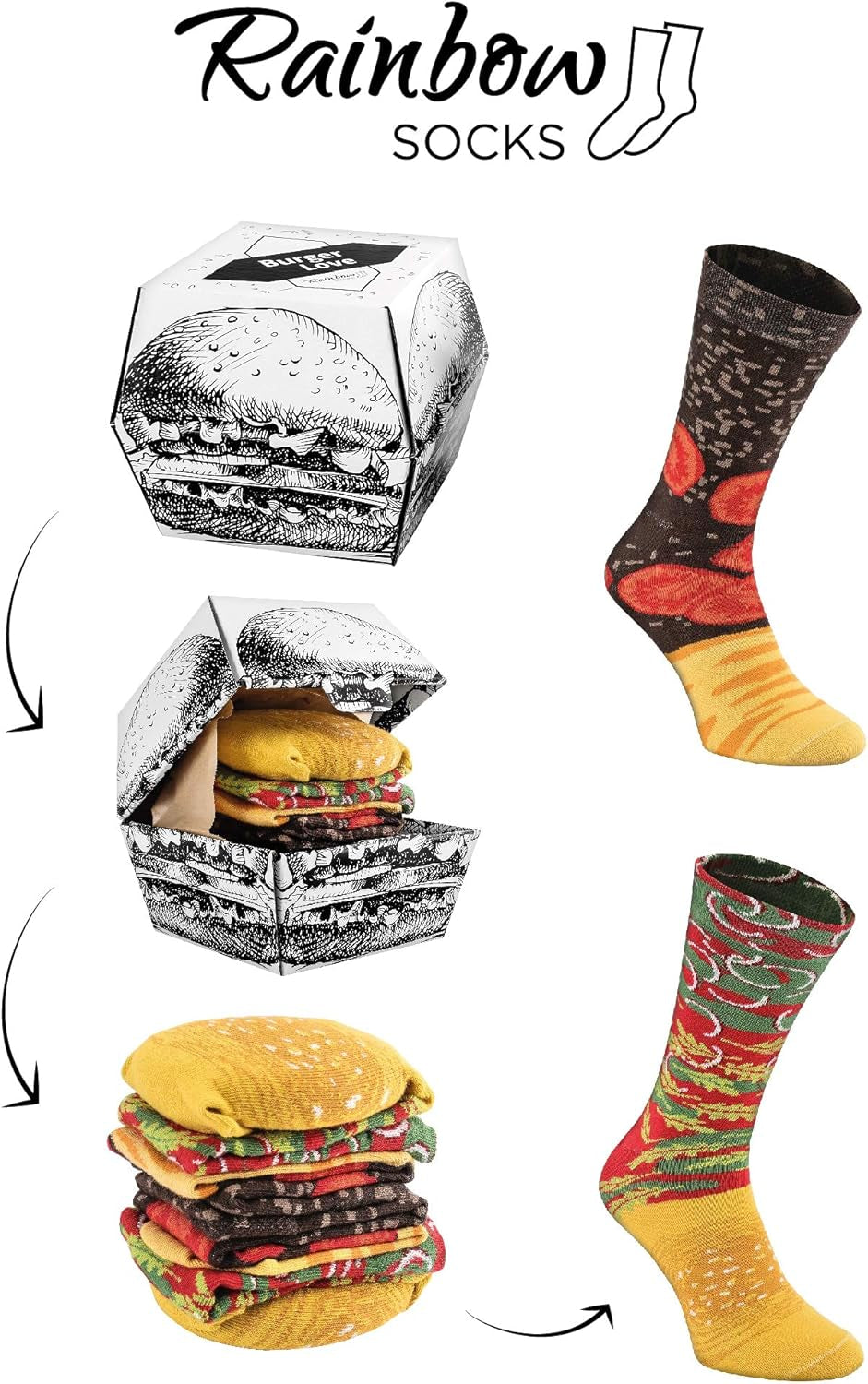- Men Women Funny Burger Socks Box - 2 Pairs