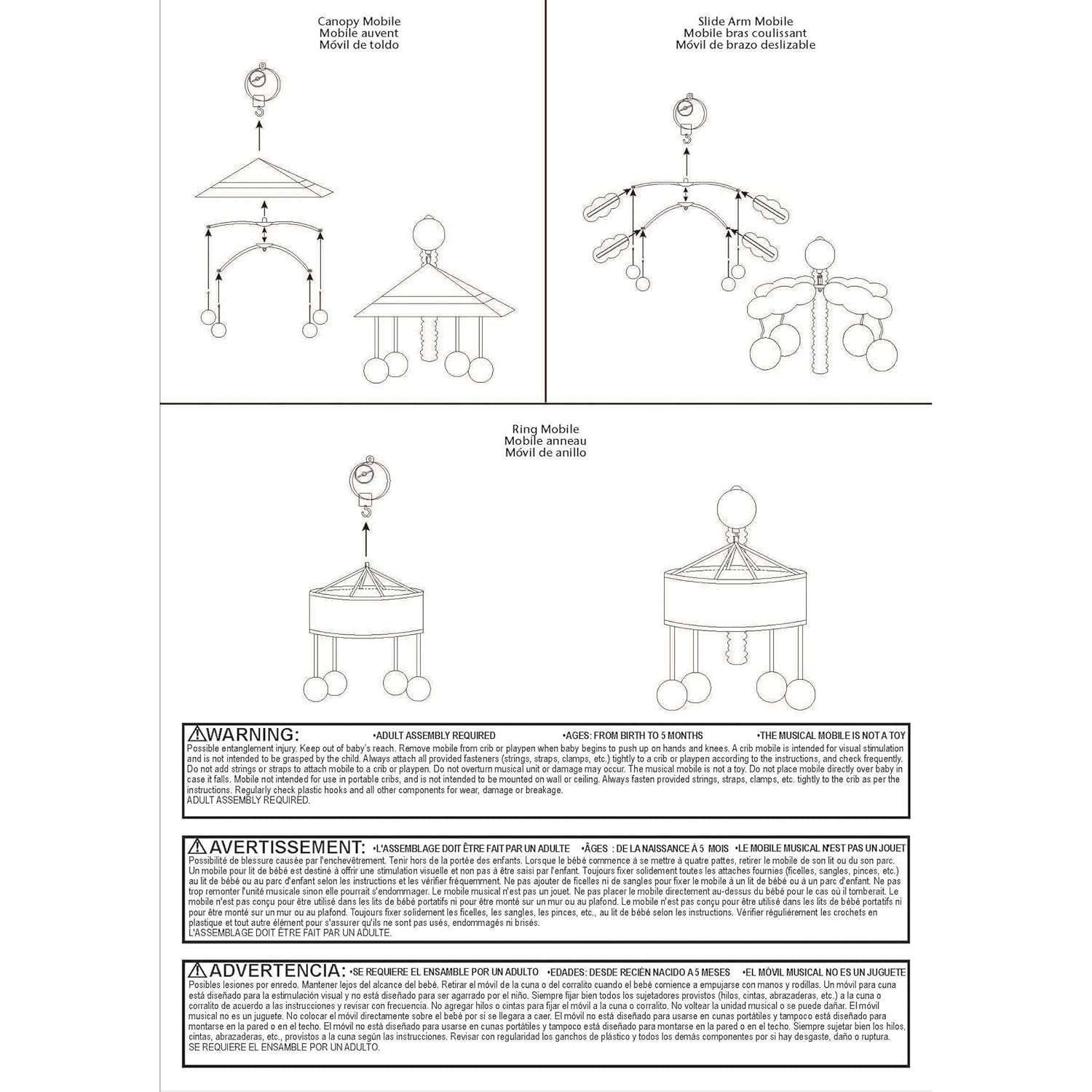 Buffalo Check Baby Crib Mobile with Music, Crib Mobile Arm Fits Standard Crib Rails