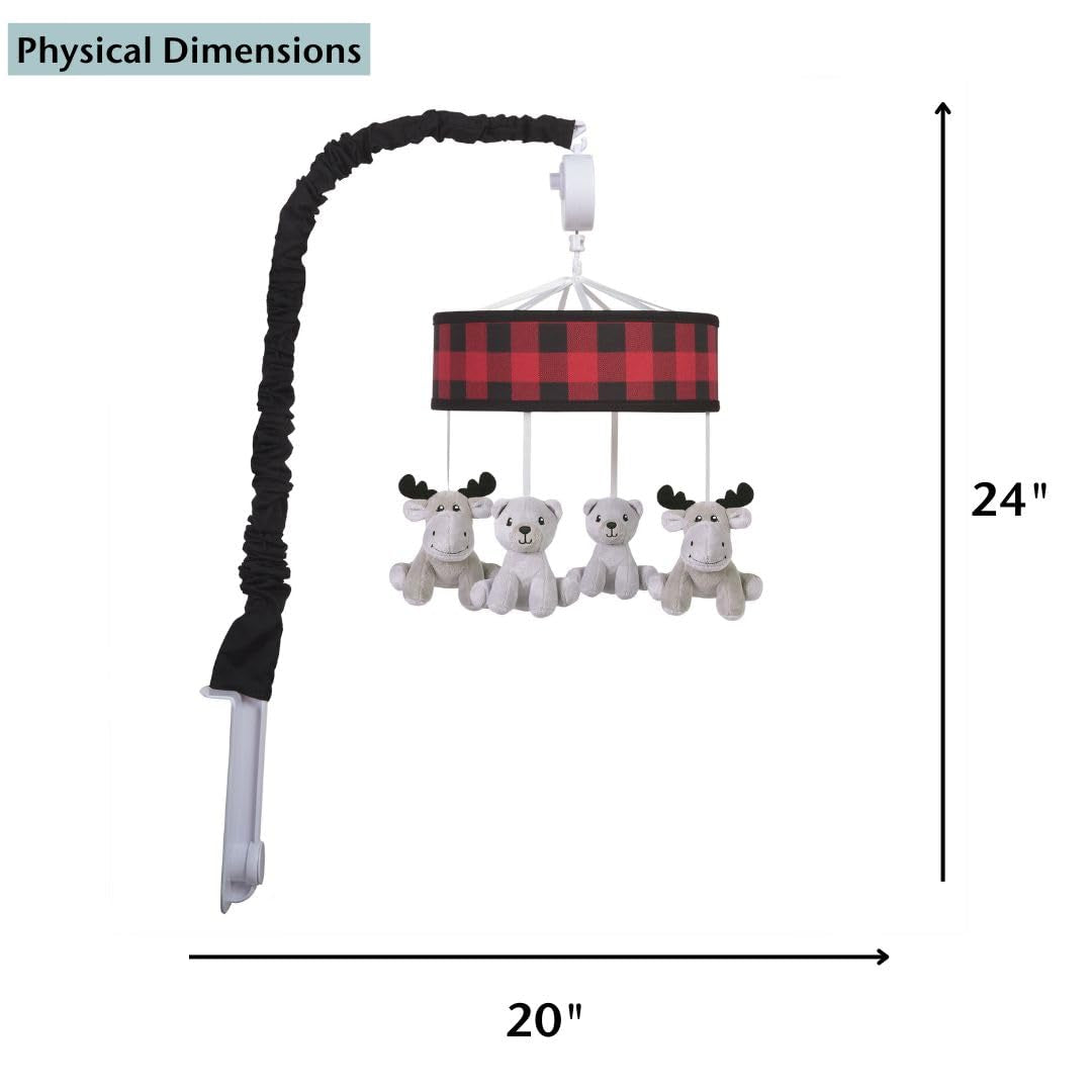 Buffalo Check Baby Crib Mobile with Music, Crib Mobile Arm Fits Standard Crib Rails