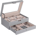 Watch Case 12-Slot Watch Box Organizer Case with Jewelry Display Drawer Adjustable Tray Watch Storage Case for Men with Glass Top Watch Case Jewelry Box for Women Men, Grey SSH02H