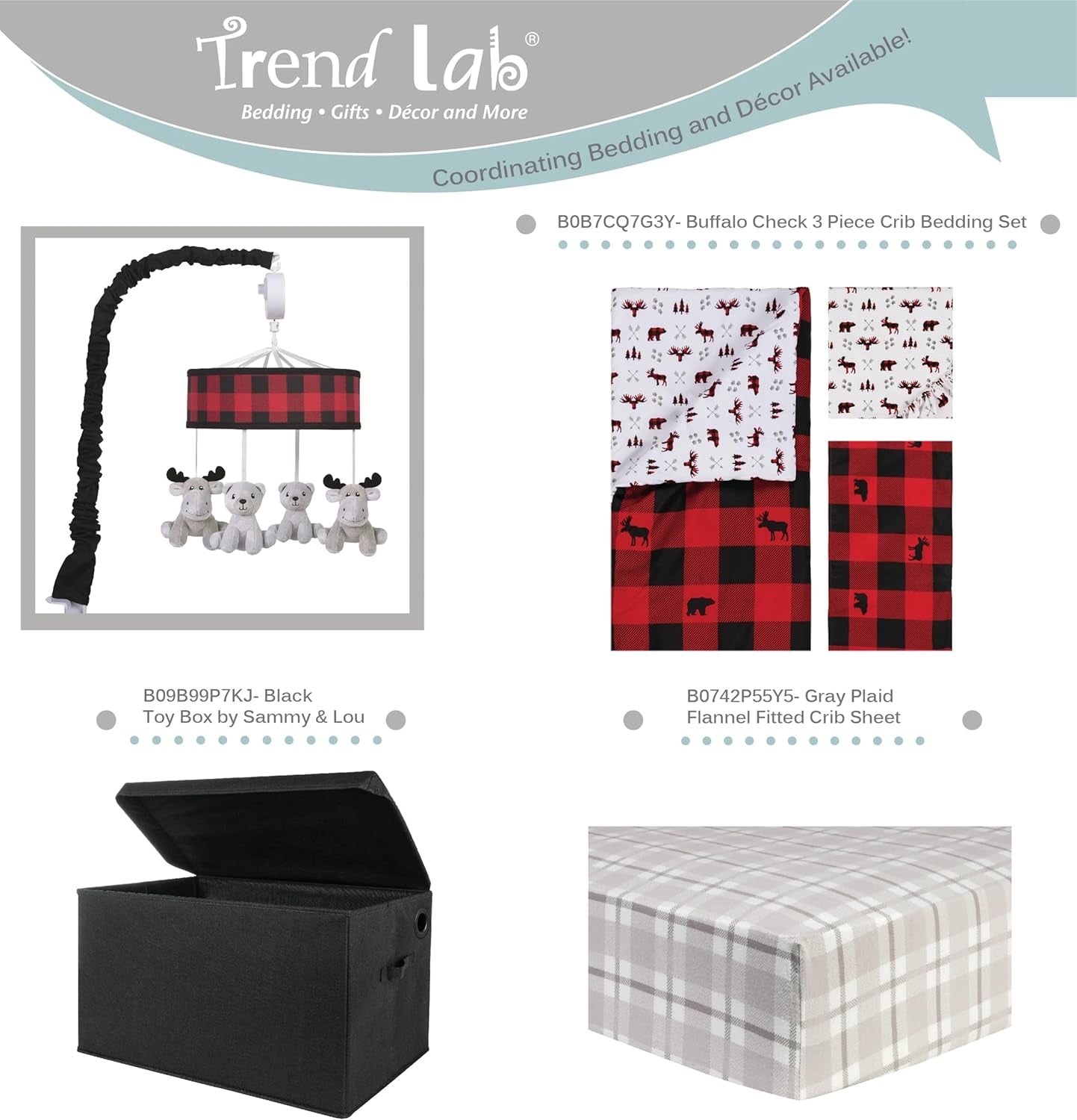 Buffalo Check Baby Crib Mobile with Music, Crib Mobile Arm Fits Standard Crib Rails