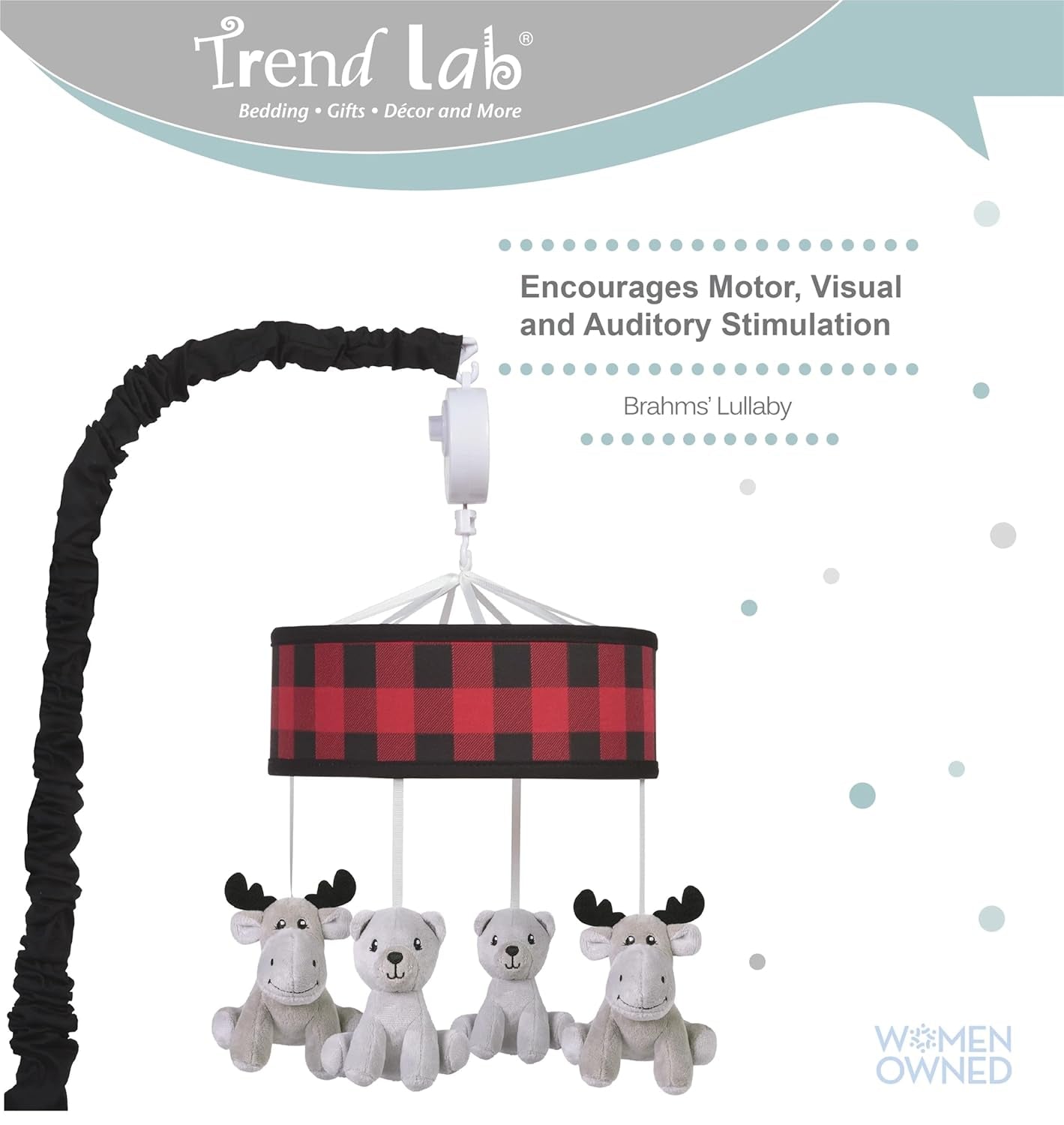 Buffalo Check Baby Crib Mobile with Music, Crib Mobile Arm Fits Standard Crib Rails