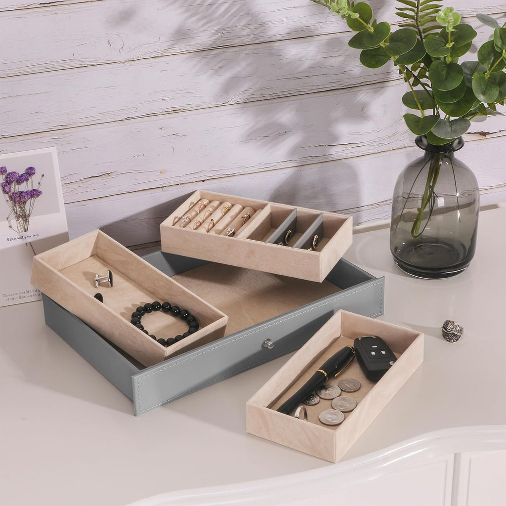 Watch Case 12-Slot Watch Box Organizer Case with Jewelry Display Drawer Adjustable Tray Watch Storage Case for Men with Glass Top Watch Case Jewelry Box for Women Men, Grey SSH02H