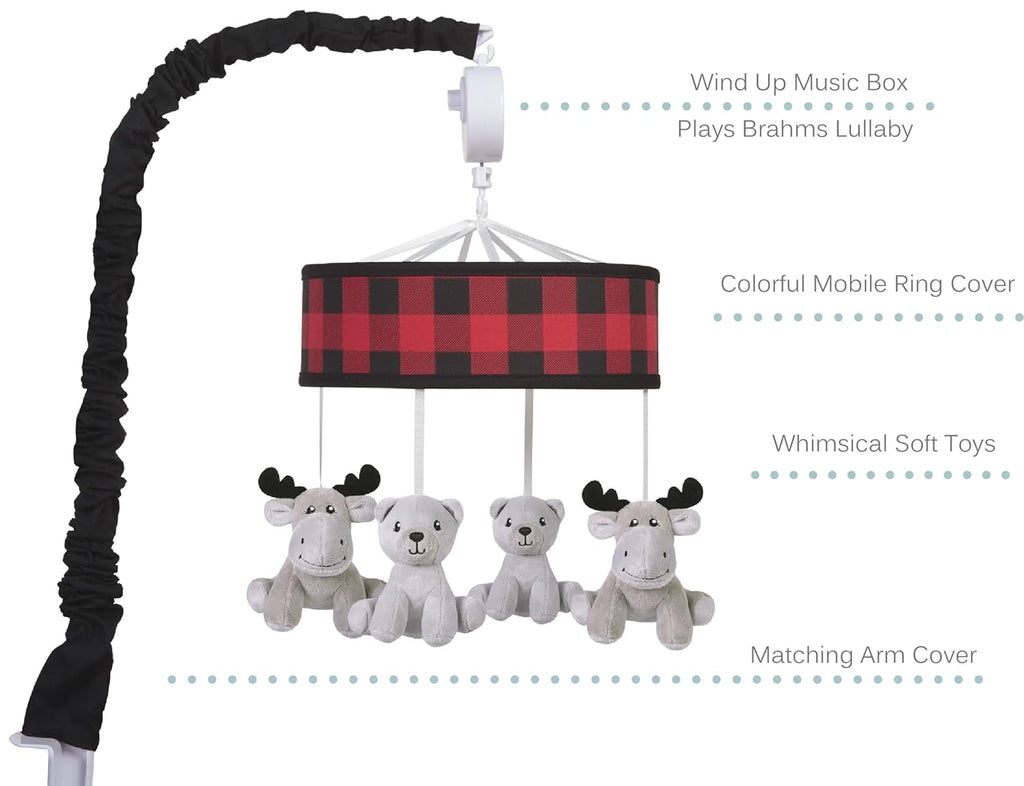 Buffalo Check Baby Crib Mobile with Music, Crib Mobile Arm Fits Standard Crib Rails