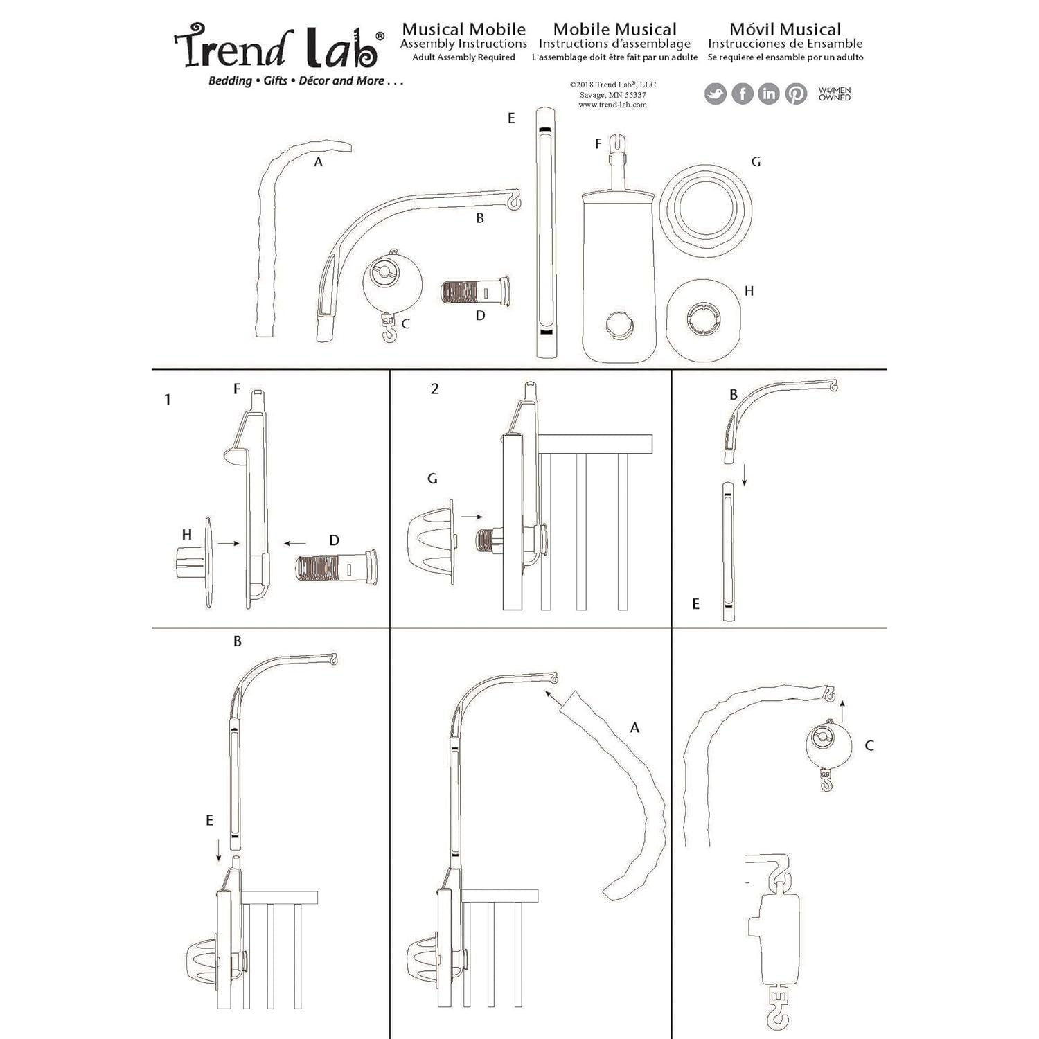 Buffalo Check Baby Crib Mobile with Music, Crib Mobile Arm Fits Standard Crib Rails